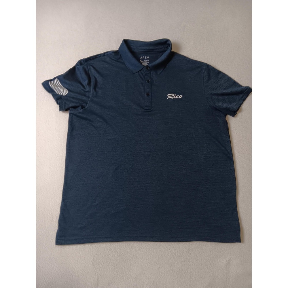 APT.9 Mens Polo Shirt XL Blue Embroidered Rico Golf Performance Polyester
